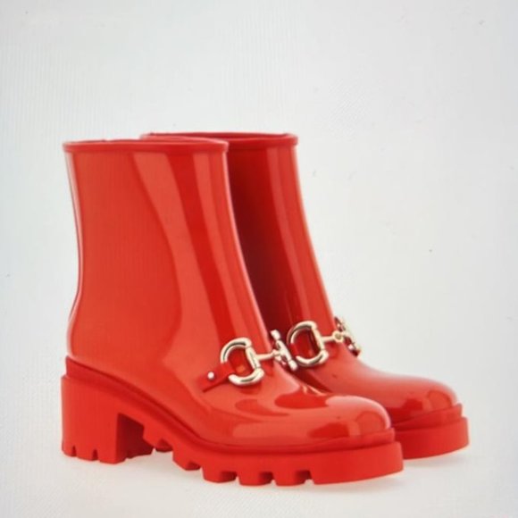NIB Gucci Trip Maple red Rain Waterproof platform ankle boots- IT 39/US 9 - Picture 1 of 5